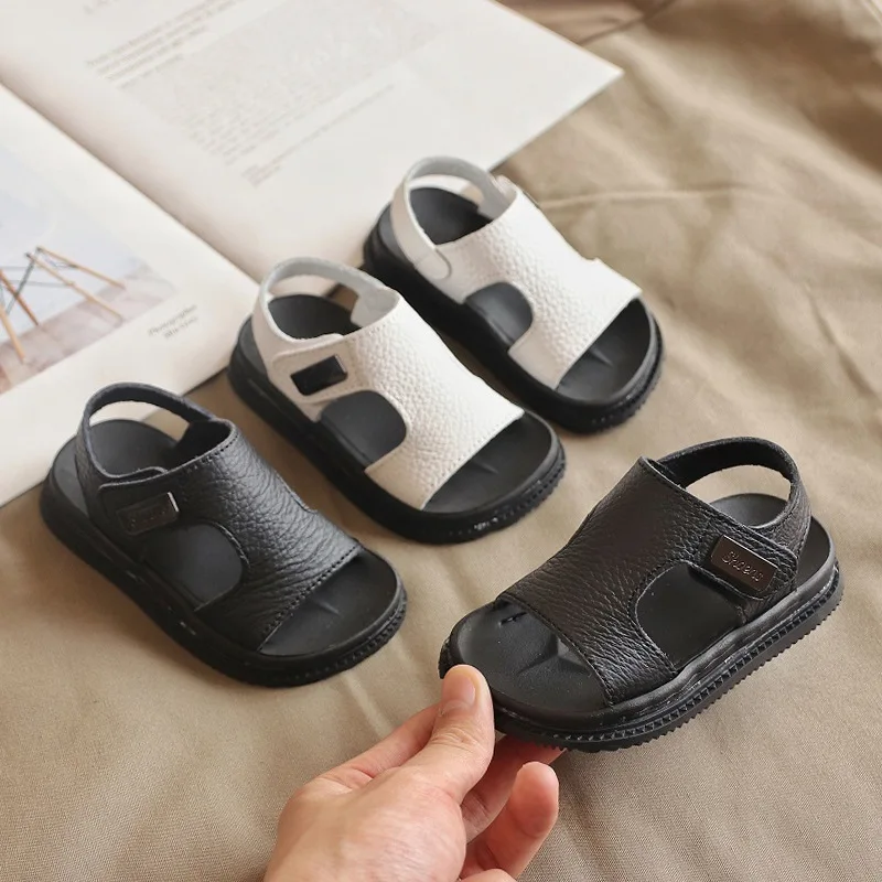2026 Summer Unisex Toddler Leather Sandals Soft Slip Sole Baby First Walkers Boys Girls Cute Daily Outdoor Kids Walking Shoes