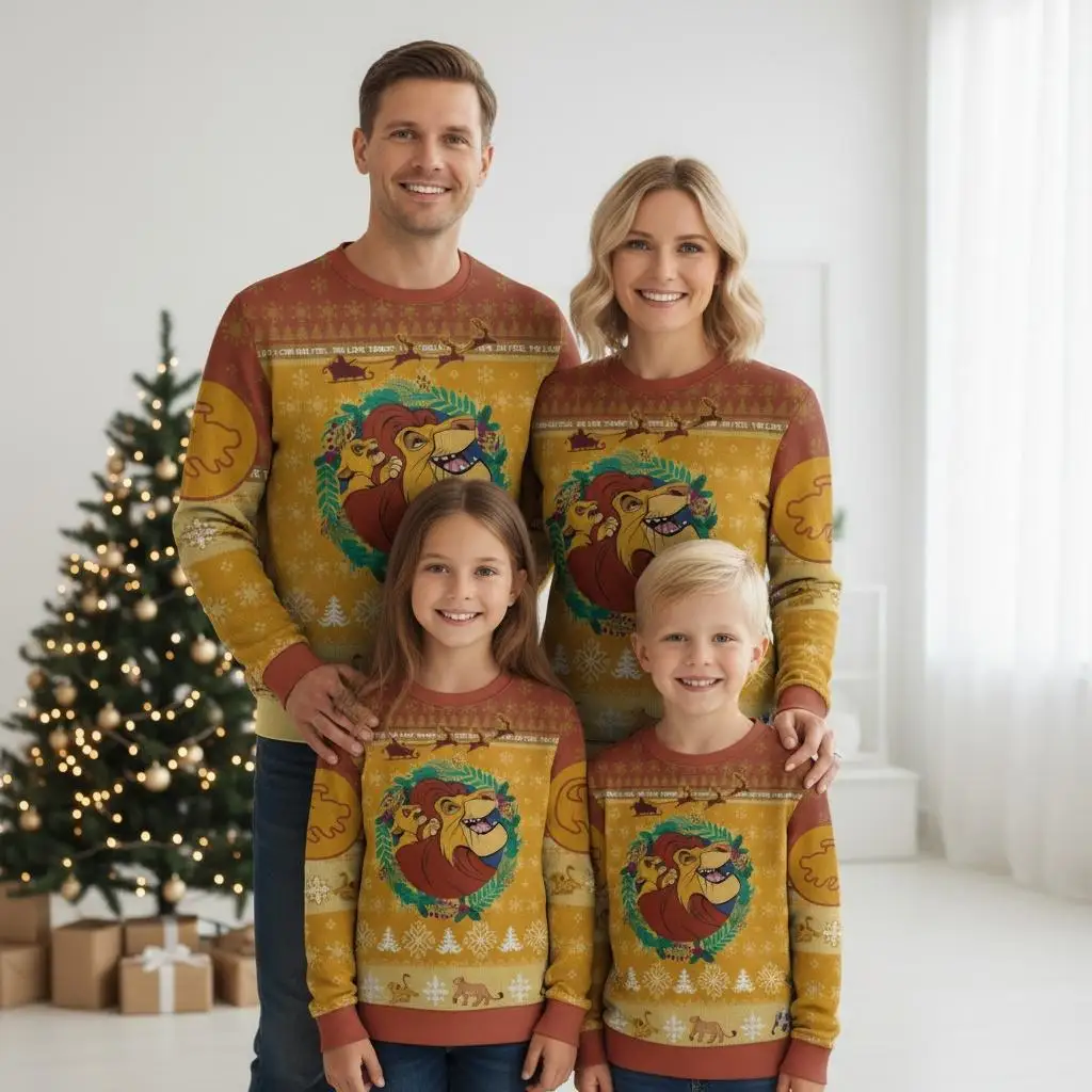 

2025/26 new Disney Christmas parent-child outfit 3D printed Lion King Y2K fashionable oversized casual round neck sweatshirt