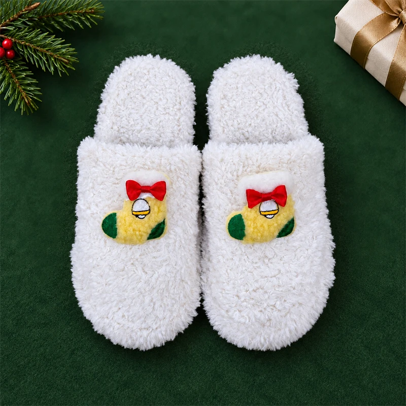 ZUOFU Weihnachts-Plüsch-Hausschuhe für Damen, Herren und Paare, Rentier, Weihnachtsmann, Schneemann, Baum, Glocke, Handschuh, warm, flauschig, rutschfest, für drinnen und zu Hause – Detail 21