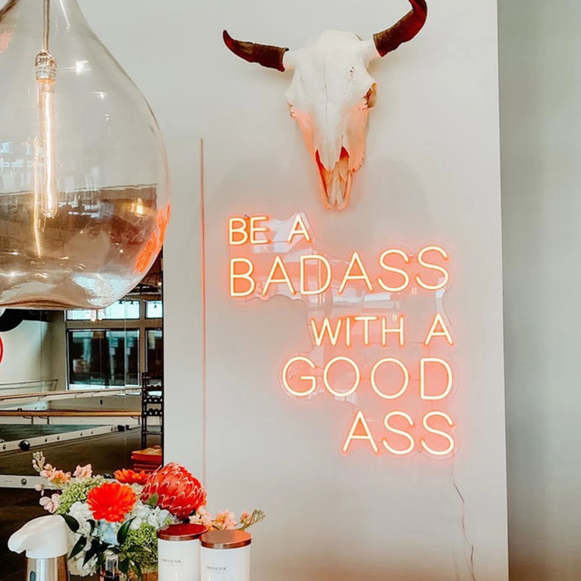 BE A BADASS WITH A GOOD ASS Neon Sign Wall Art for Home,Bedroom,Office Art Decor Transparent  Acrylic Plexiglass Neon Light ﻿ ﻿