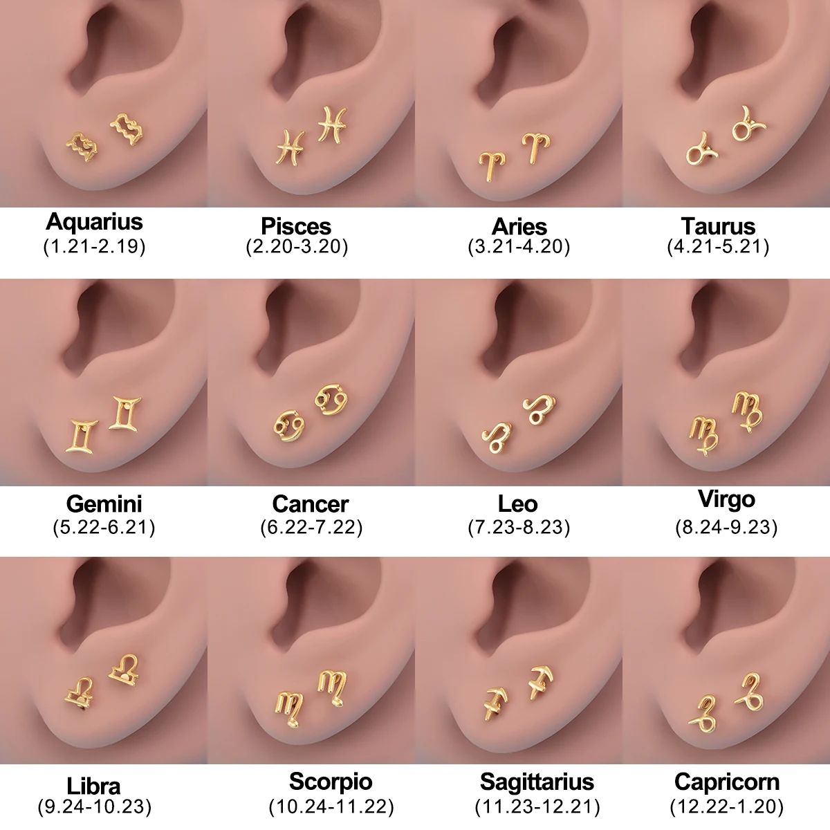 الفولاذ المقاوم للصدأ زودياك وأقراط للرجال والنساء ، 12 كوكبة ، علم التنجيم ، مسمار الأذن الصغيرة ، والفتيات في سن المراهقة ، والأزياء والمجوهرات هدية ، 2 قطعة