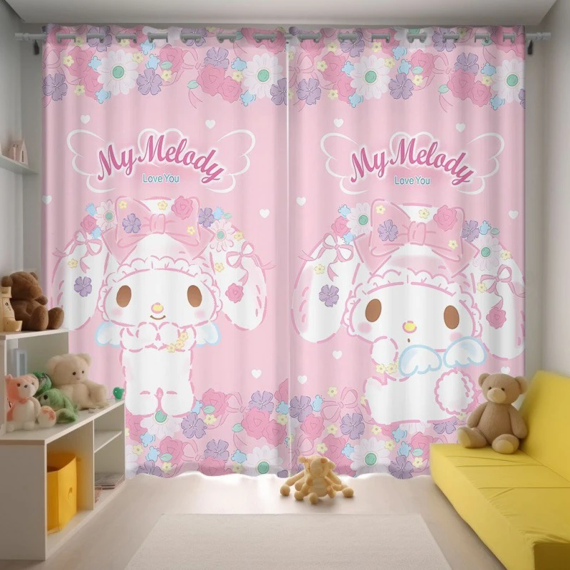 

Curtains My Melody Love You Bow Pink Fashionable Girls Boy Room Bedroom Children's Room No Punching Blackout Floating Curtains