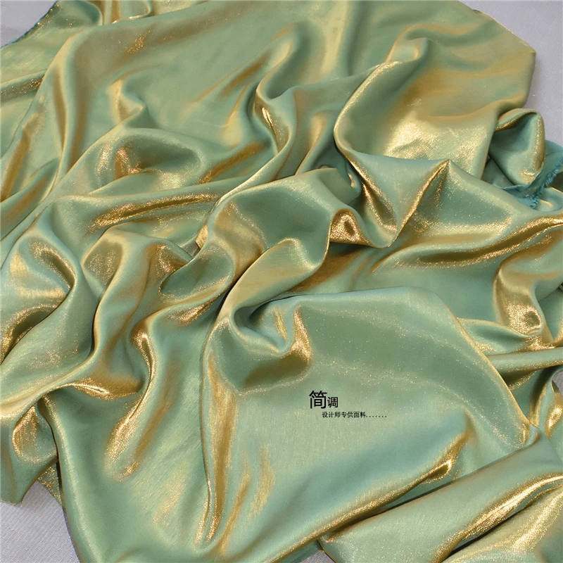 Green Satin Fabric Polyester Material Glossy Surface Dress Windbreaker Diy Apaprel Sewing Cloth Material Wholesale By The Meter