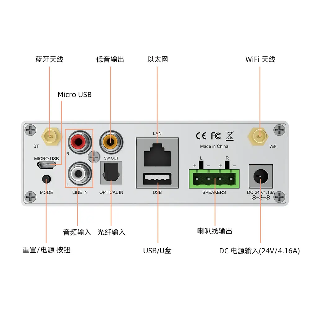 Arylic A50+ Home WiFi and Bluetooth-compatible HiFi Stereo Class D digital multiroom amplifier with Airplay Equalizer Free App