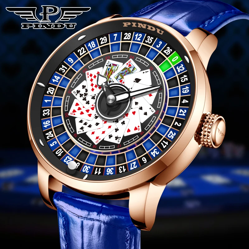 

PINDU Design NEW Playing cards Rotating dial Mechanical Watch Men NH35 movement sapphire waterproof Top luxury Automatic watch