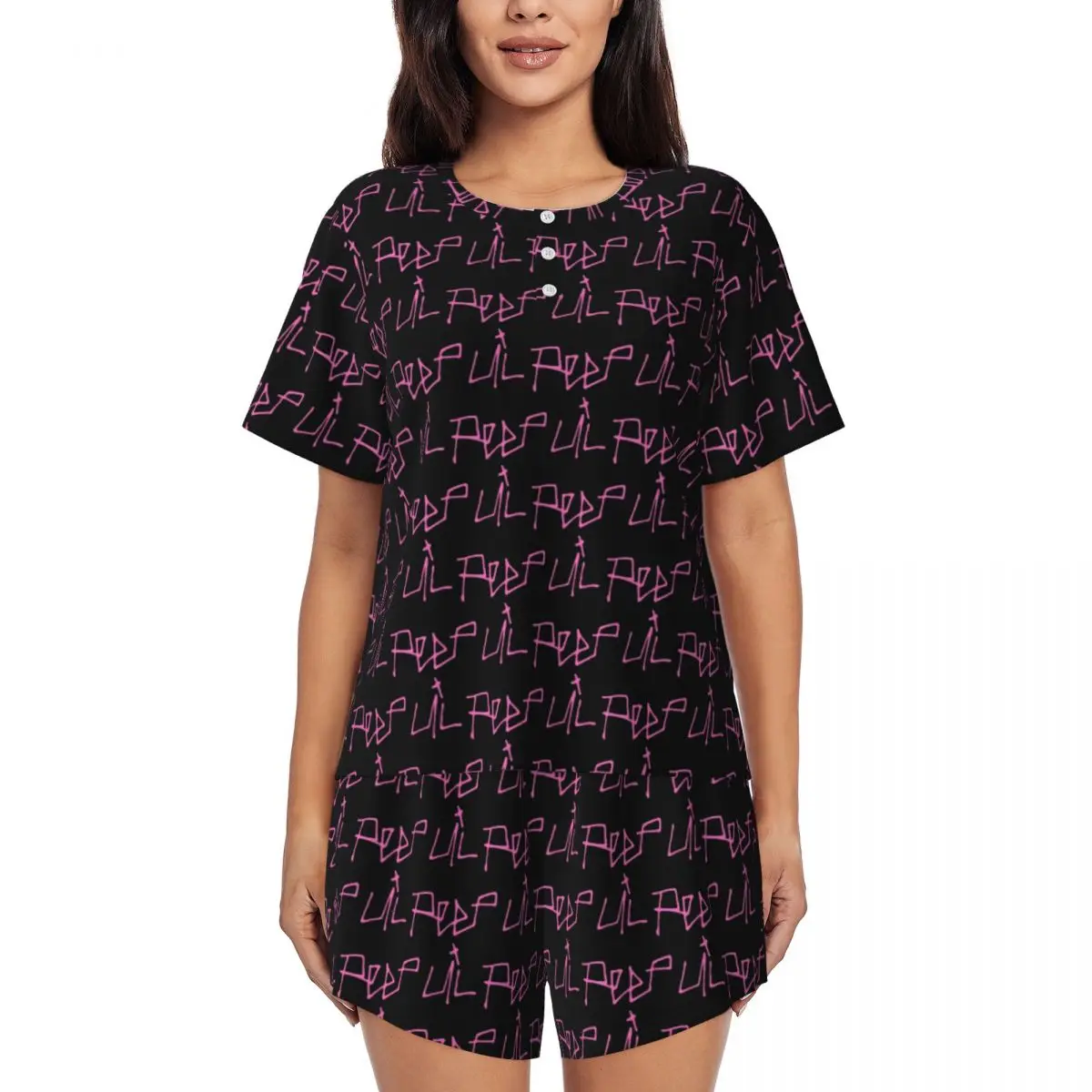 

Logo Lil Peep Round Neck Short Sleeve Nightgowns for Sleeping Sleepshirts Women Soft Pajama Set Short Pants
