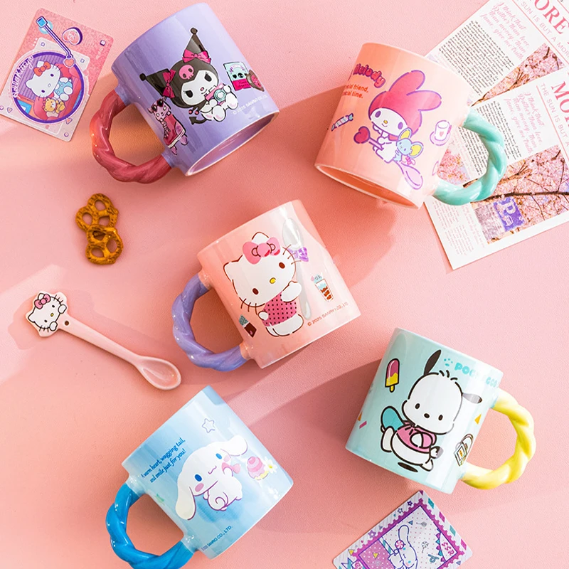 Sanrio-taza Kawaii Pochacco Kuromi My Melody para niños, estudiante, dibujos animados, desayuno, leche, café, pareja, Taza de cerámica creativa, regalo para niña