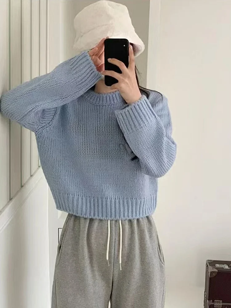 

Dongda Gate Sweet round Ne Color Blo Embroidered Letter Design Loose Casual Knitted Sweater Women's Overhead Thiened Wa...