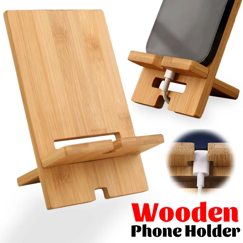 Desktop Wooden Phone Holder Lazy Cellphone Stand Smartphone Charging Stand Cellphone Bracket Mobilephone Support Tablet Stand