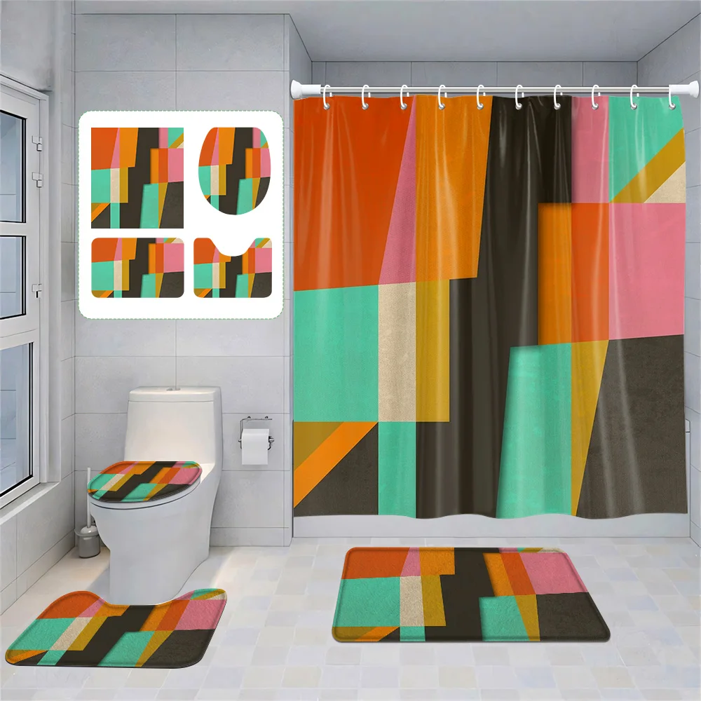 

Скандинавский минималистичный абстрактный геометрический костюм для ванной комнаты Morandi, занавеска для душа, напольный коврик, коврик для унитаза, четырехсекционное украшение для дома