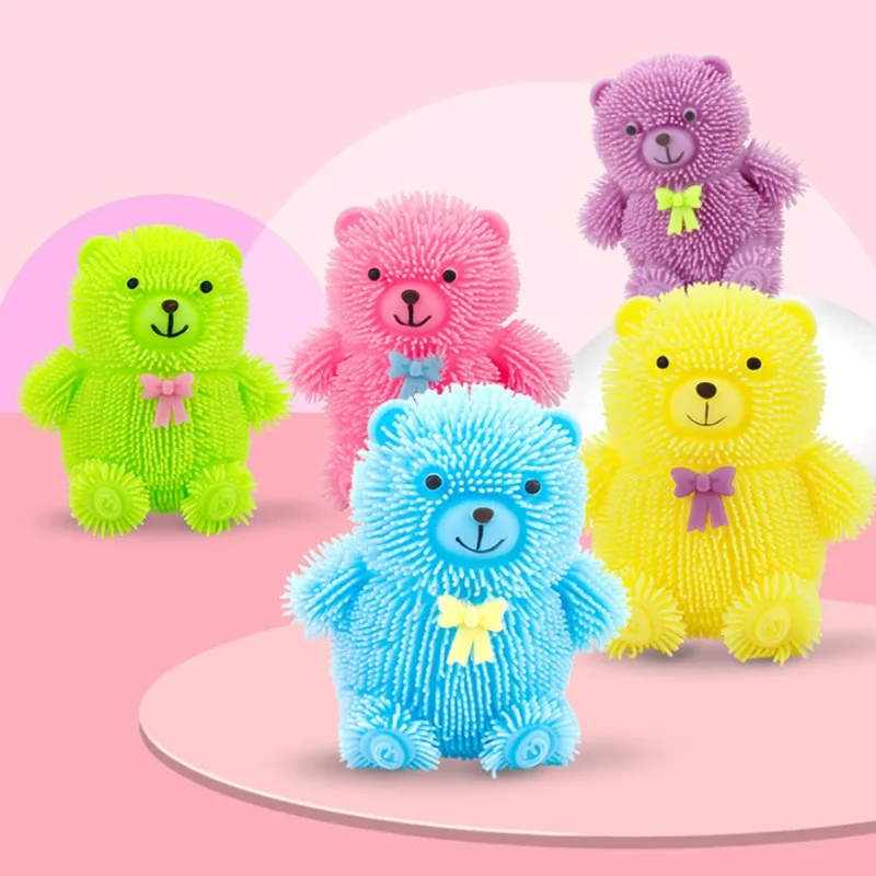 Knead Latex Color Toys Luminous Ball Cute Bow Tie Size Bear Prank Decompression Doll, Children\'s Birthday Gift,Party Favors, 1Pc