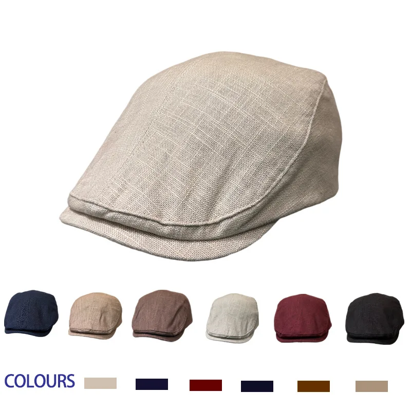 Neutral Linen Solid Color Duckbill Hat Summer Breathable Explosive Sunscreen Forward Cap Fashionable Retro Wide Brim Beret