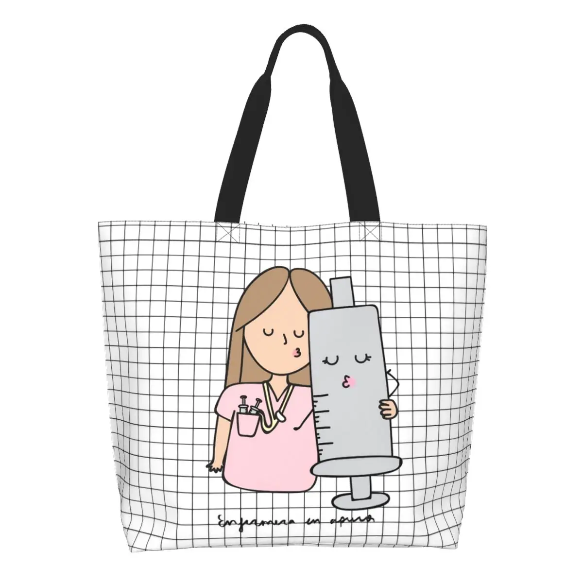 Ulzzang Men Women Cartoon Doctor Nurse Grocery Bag Large Capacity Merch Enfermera En Apuros Tote Bags Large