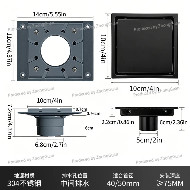 Invisible Floor Drain 4 North American Floor Drainer Flange Shower Room Stainless Steel Floor Drain
