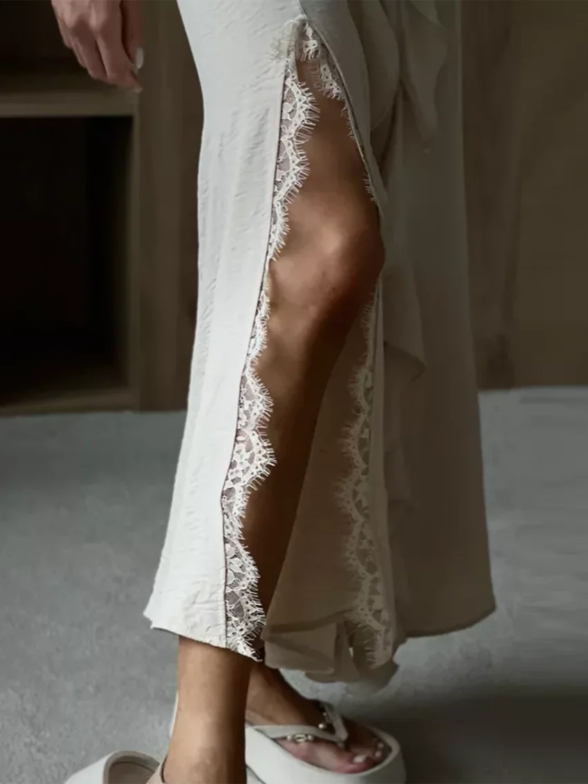 Marthaqiqi Fashion Women Sleepwear Set Crop Top Pajamas Lace Up Nightie Long Sleeve Nightgowns Long Skirt Ladies Nightwear Suit