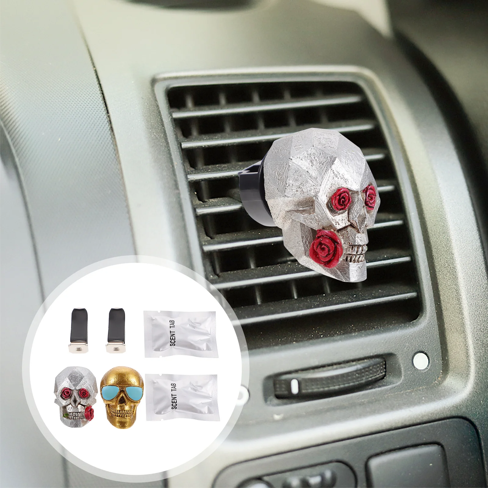 

Vaguelly 2pcs Skull Aromatherapy Pendant Car Clip Ghost Goth Interior Accessories Scent Diffuser Ornament