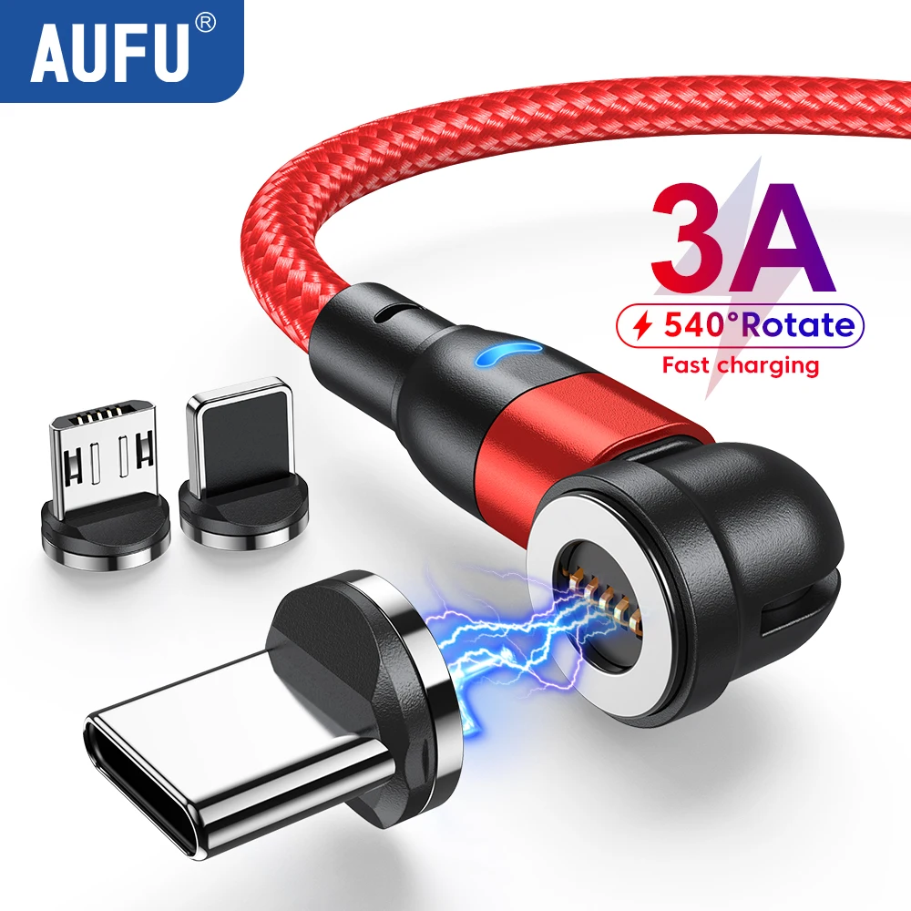 AUFU 540 Magnetic Cable 3A Fast Charging Micro USB Type C Cable For Samsung Xiaomi for iPhone Quick Magnet Charge Data Cord Wire