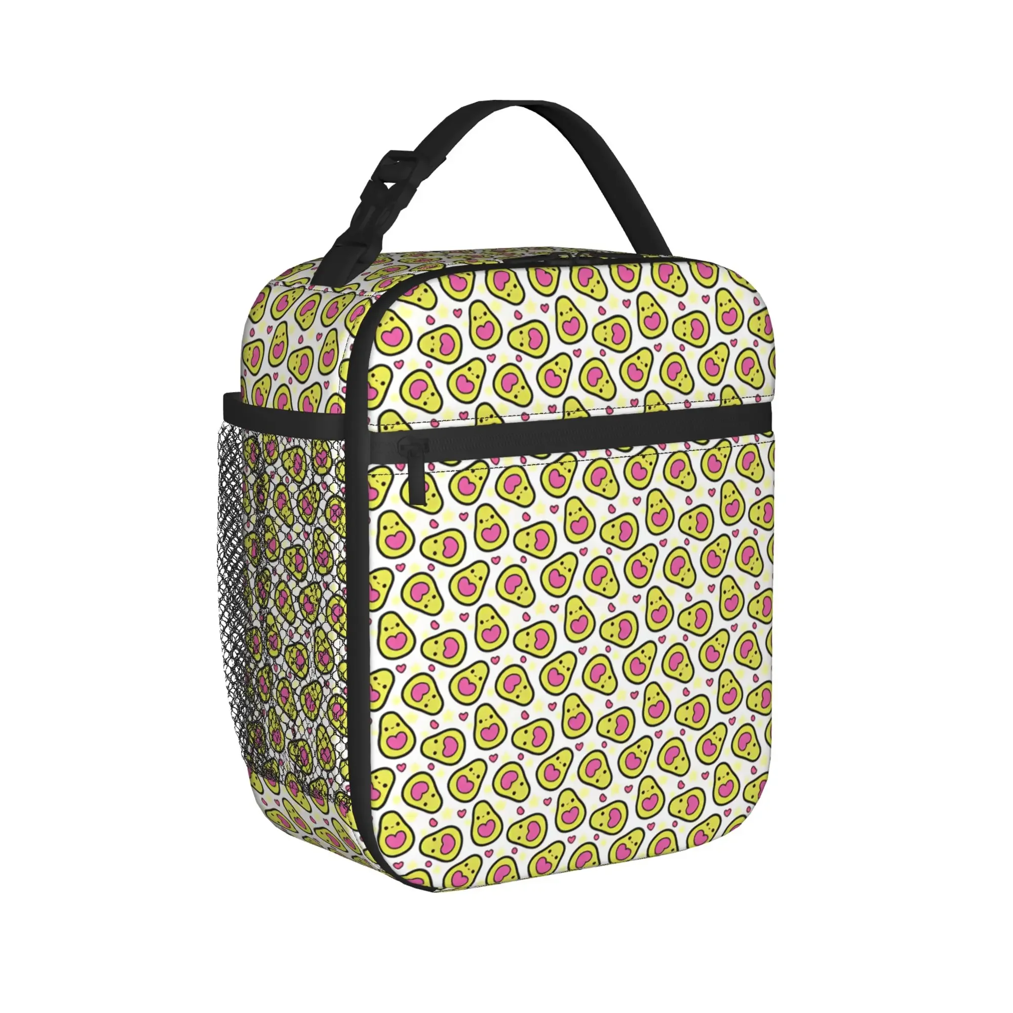 Cute Avocado Doodle Heart Lunch Bag Picnic Portable Insulated Thermal Lunch Bags For Child  Oxford Print Cooler Bag