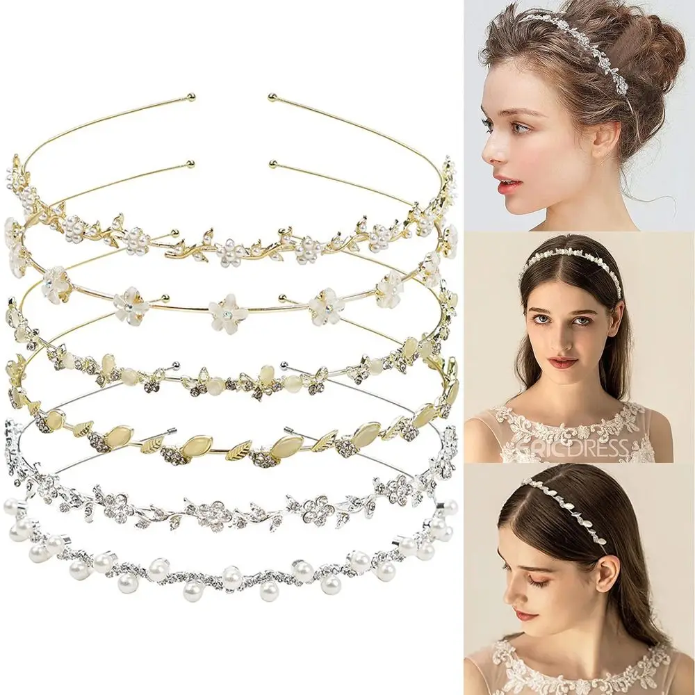Crystal Rhinestone Headband Pearls Hairband Women Bridal Wedding Tiara Hair Accessories Crown Headband Headwear