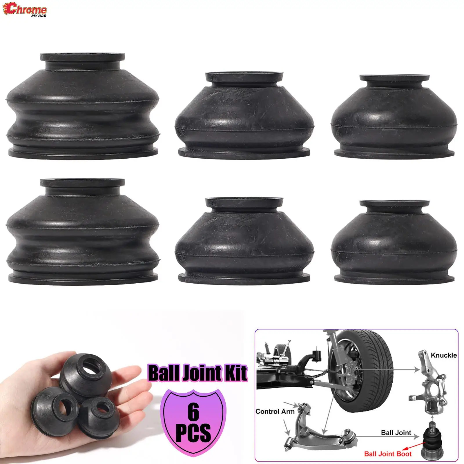 

6x Multipack Universal Car Suspension Steering Ball Joint Rubber Dust Boot Cover Track Tie Turn Rods Ends Set Parts Accessories