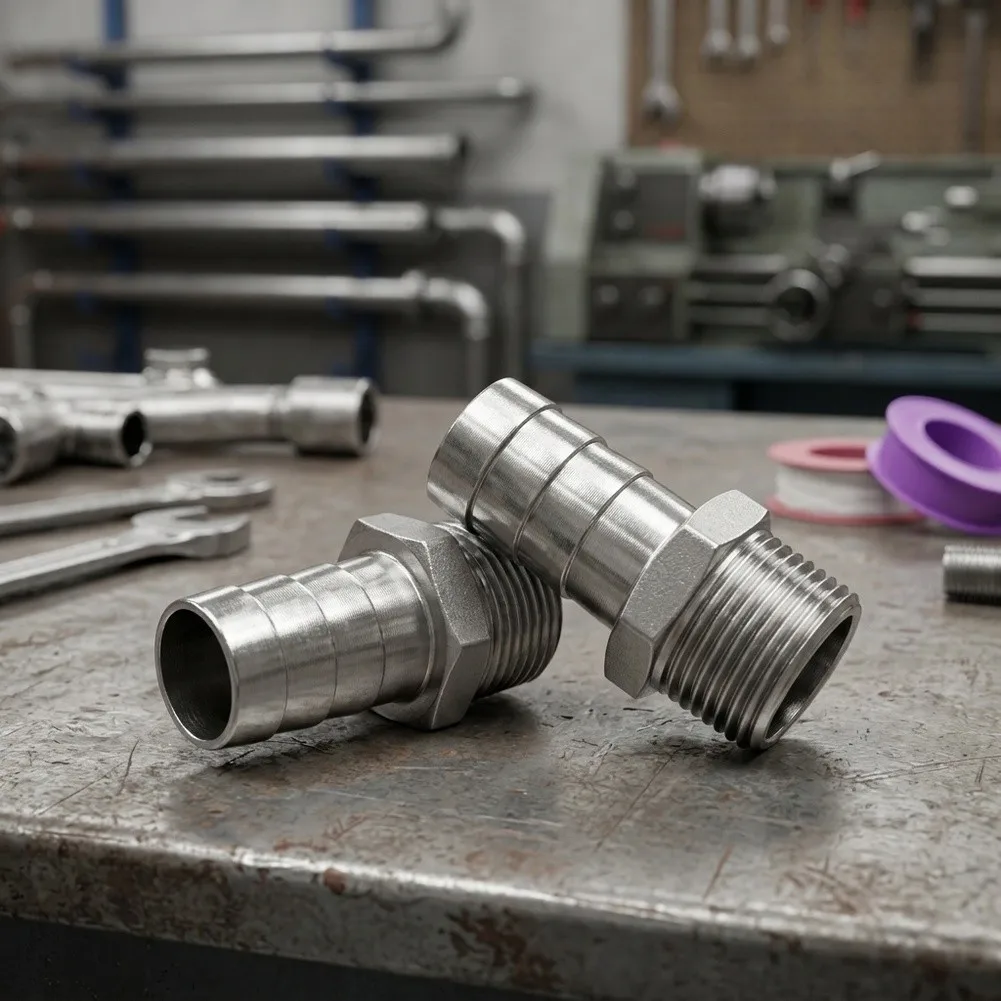 304 SS Hose Fitting 1-1/4 inch NPT Male Thread with Barb End for Water Air Gas Pipeline Assembly and Maintenance