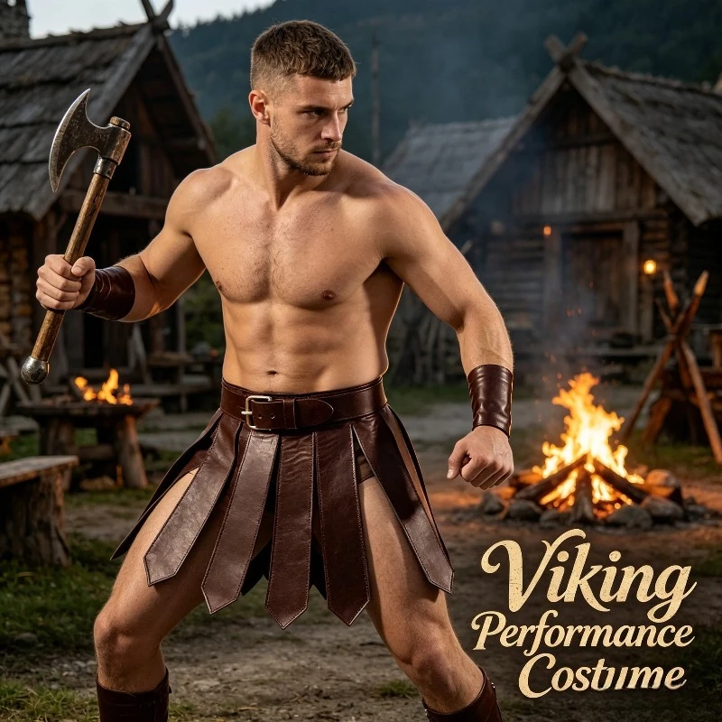 Medieval Roman Warrior Costume PU Leather Gladiator Skirt Suitable for Halloween and Medieval Party Role-playing