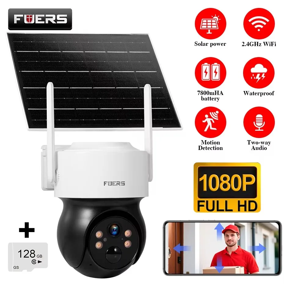 

FUERS WiFi Solar Camera Wireless Outdoor Home Security CCTV Video Surveillance Camera Built-in Battery AI Motion Detection IP67