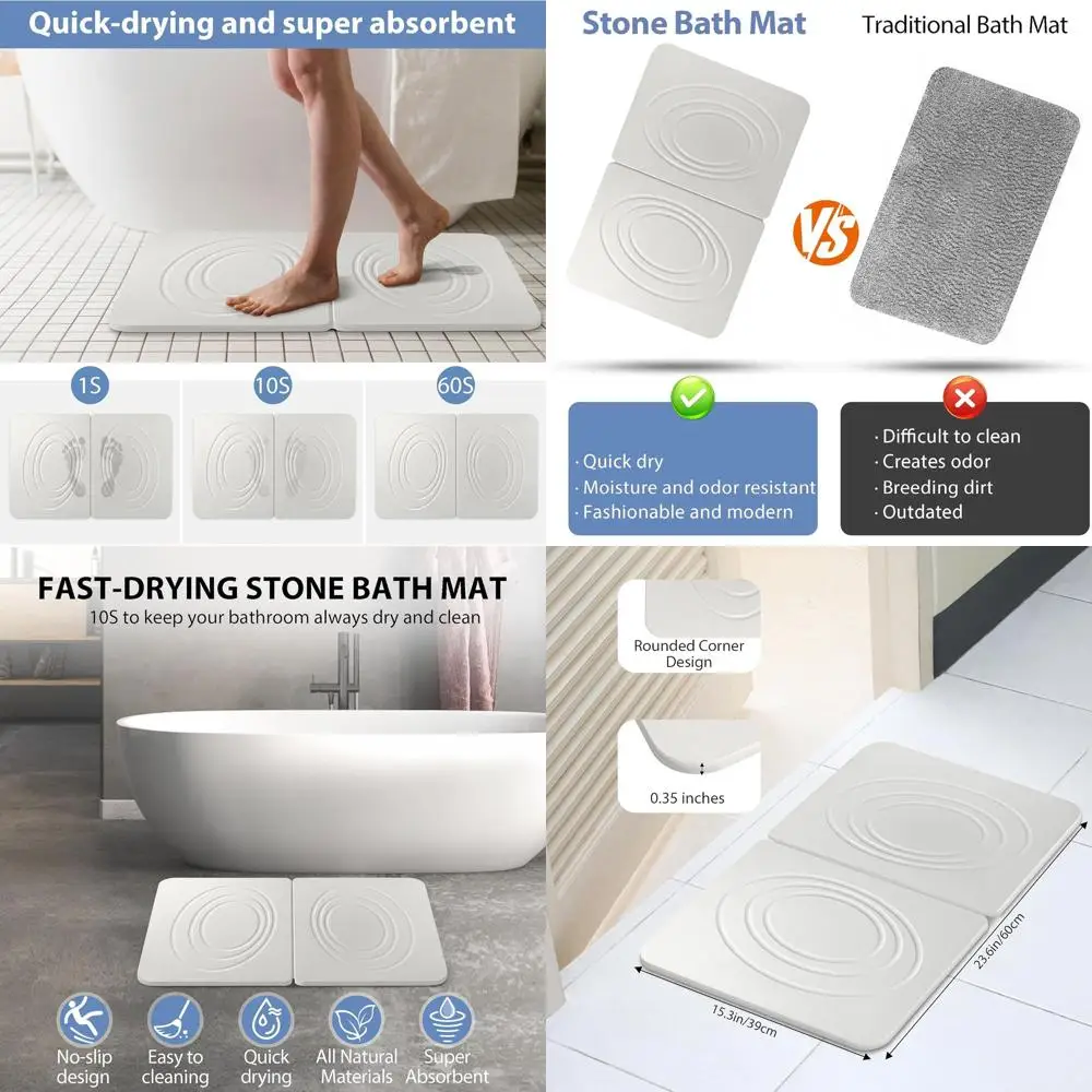 

Quick-Drying White Diatomaceous Earth Bath Mat, 24x16 - Foldable, Non-Slip, Absorbent Stone for Bathroom Floors