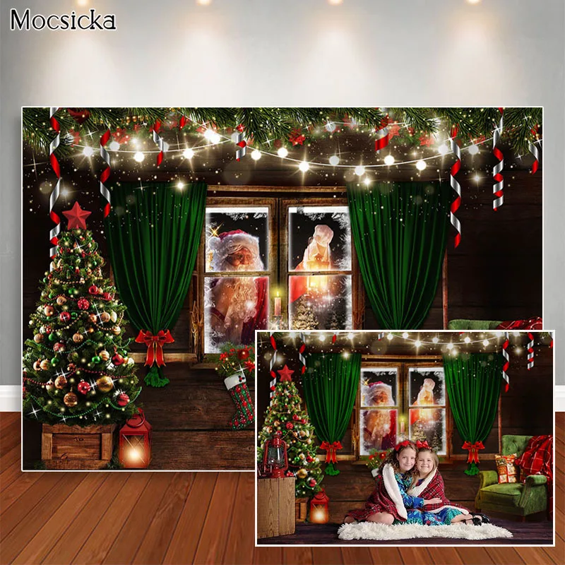 크리스마스 밤 사진 배경 산타 크리스마스 트리 양말 사진 소품, 어린이 초상화 사진 스튜디오 사진 배경