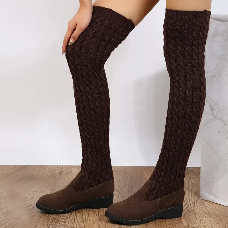 Autumn and Winter New Fashion Knitted Wool High Socks Boots for Women Flat Over The Knee Long Elastic Skinny Boots