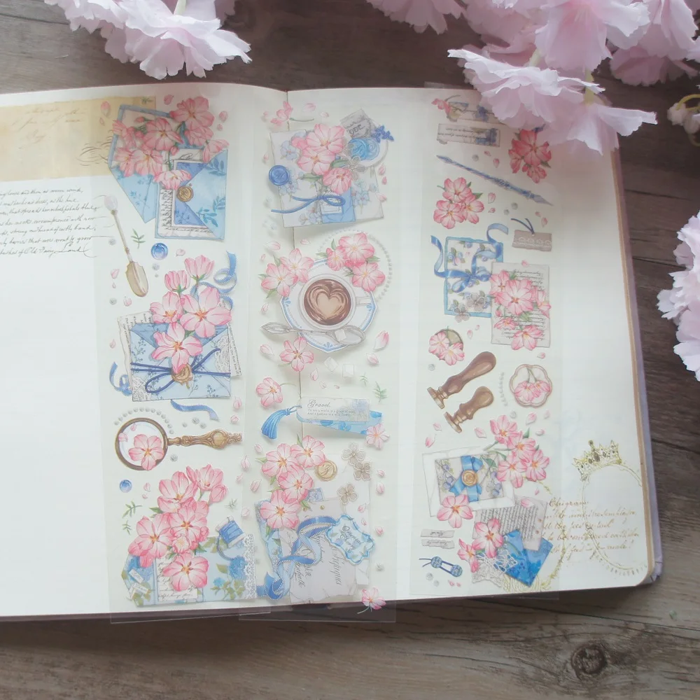 

6 Sheets Pink Flowers and Cake Desserts for Girls PVC Sticker Gift Tag Gift Decoration Scrapbooking Background DIY Sticker