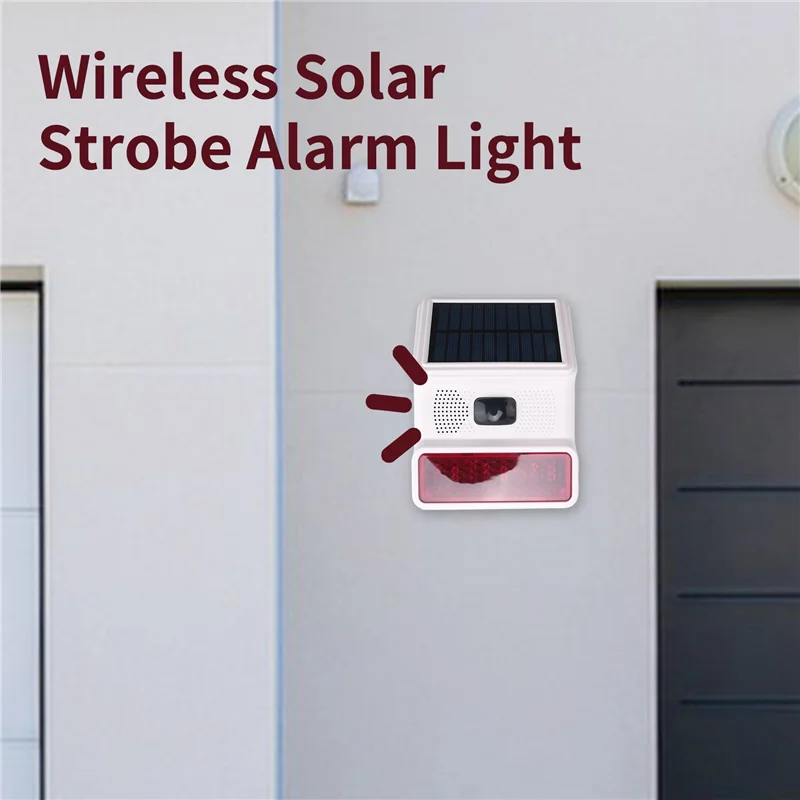 ABKN - Bezprzewodowa Solarna Lampka Alarmowa Stroboskopowa Dźwiękowa Syrena Alarmowa Zewnętrzna Do Systemu Alarmowego 433Mhz Wifi GSM Do Domu, Gospodarstwa