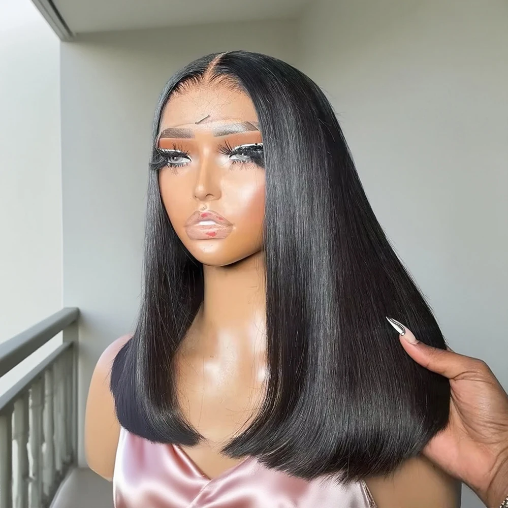 브라질리언 숏밥 가발 레이스 프론트 인모 스트레이트 13x6 7x5 글루리스 가발 250% 밀도 프리 플러킹 브라질리언 레미 여성용