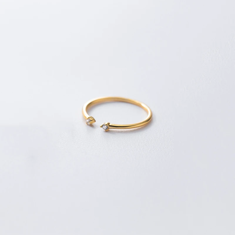 WANTME 925 Sterling Silver Simple Cute Small Zircon Finger Ring for Women Korean Adjustable Unique Chic Gold Jewelry Accessories