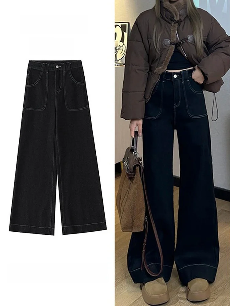 

plus Size Wide Leg Jeans Women's Loose Straight Fit Floor Length Pants Spring New Sle Comfortable Slimming High Waist Denim