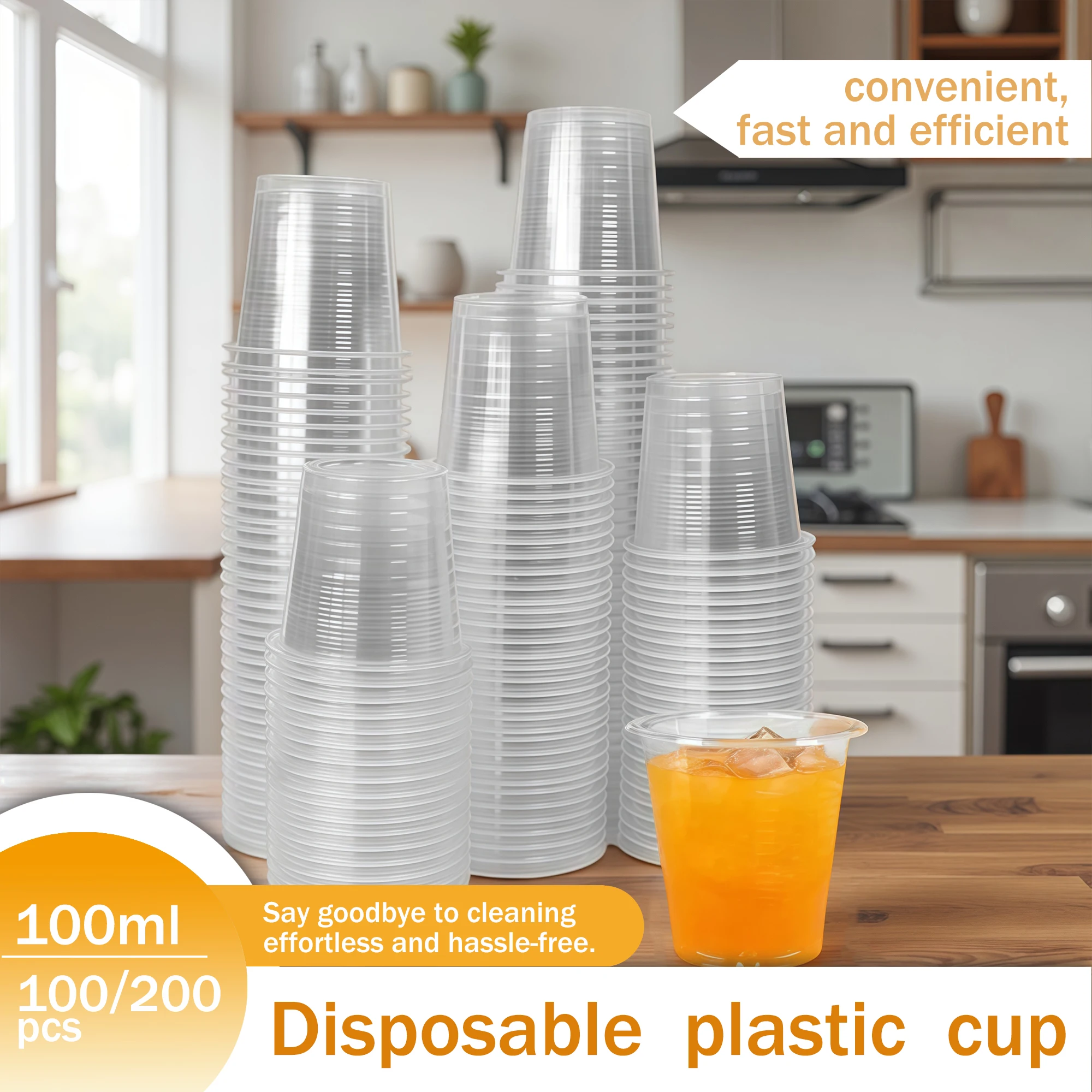 100/200Pcs, 100ml, Essential Household Drinking Cups, Mini Beer Cups, Transparent Juice Cups, Multi-Purpose for Parties, Picnics, Restaurants, and Offices, Convenient and Hygienic, Ideal for Parties and Holiday Celebrations
