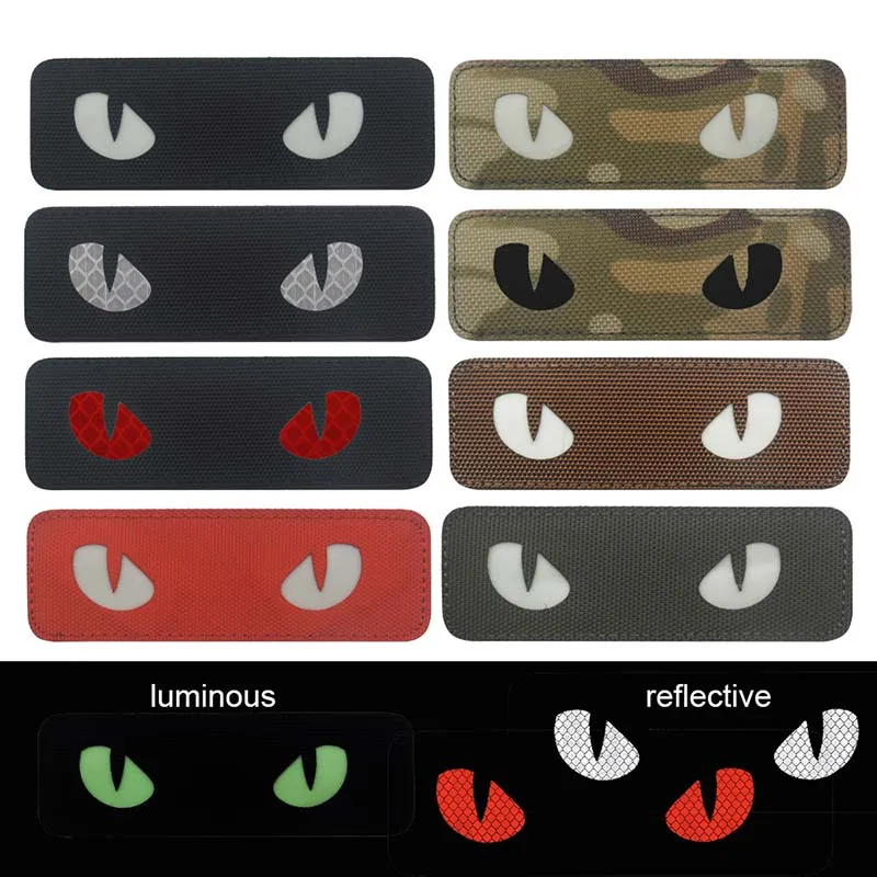 Devil's Eyes,Cat's Eye Morale Emblem Patches,Reflective Applique Military Tactical Badge Glow in Dark For Helmet Backpack