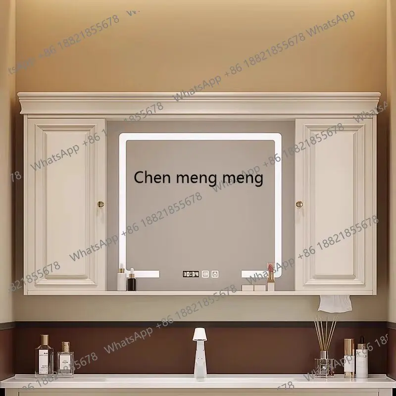 Customized bathroom mirror cabinet, separate push-pull wall-mounted French bathroom intelligent storage mirror cabinet