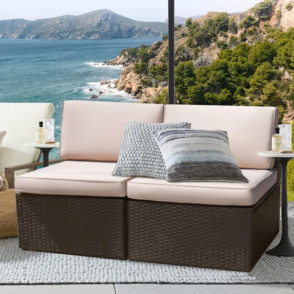2 Pieces Patio Furniture Sets All-Weather Outdoor Sectional Armless Sofa