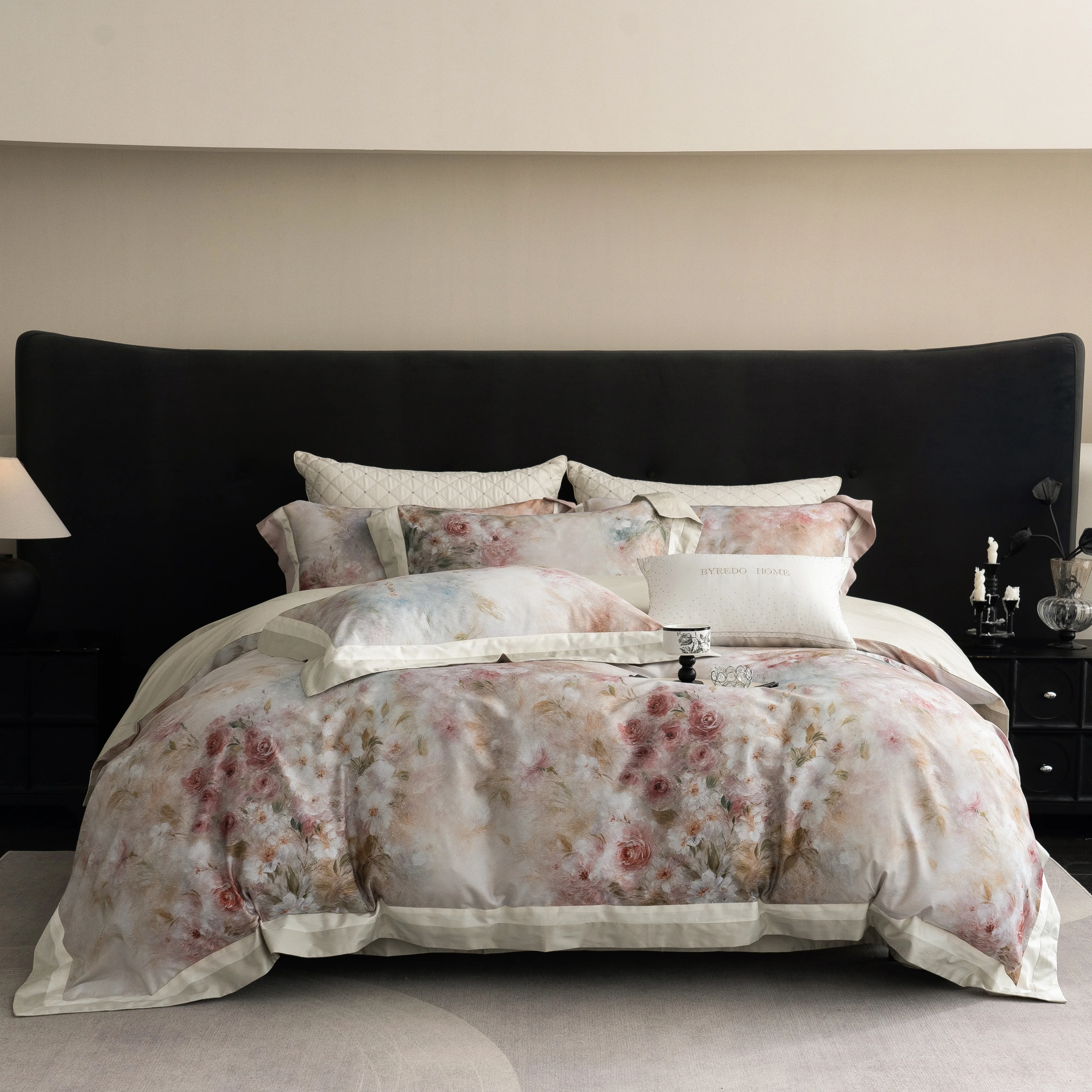 Luxury Vintage Oil Painting Rose Floral Bedding Set 100% Cotton 4Pcs King Queen Size Soft Duvet Cover Set High-End Bed Linen