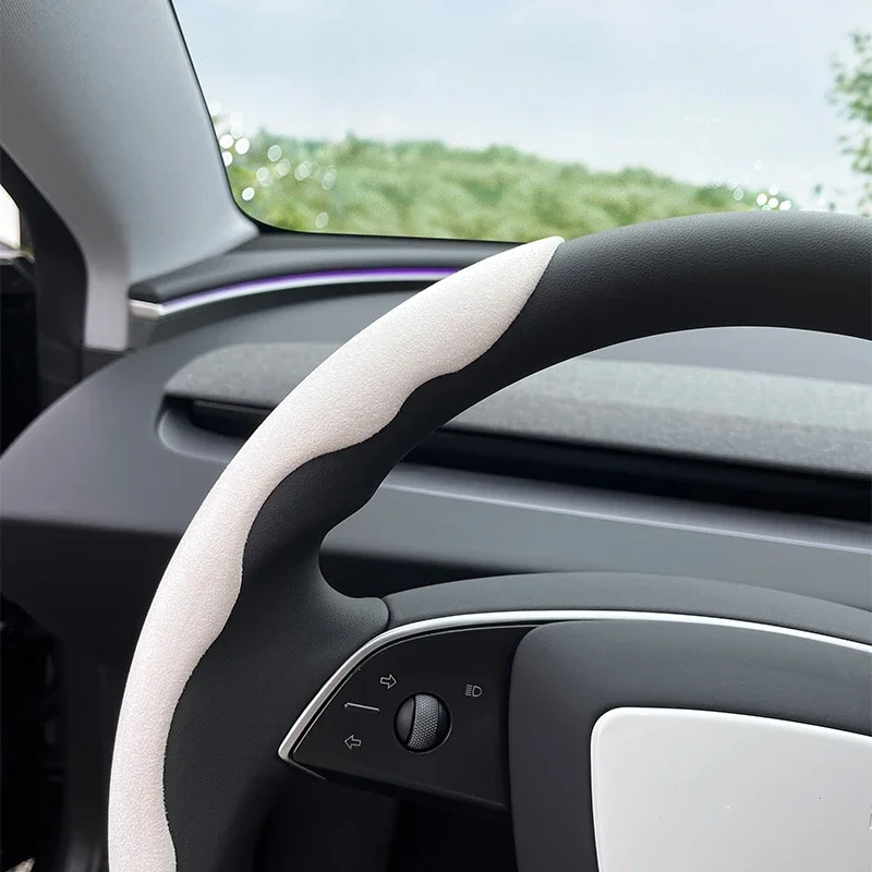 For Tesla Model 3 Highland Car Steering Wheel Cover Suede Anti-slip Comfortable Protective Cover Special Interior Car Accessorie