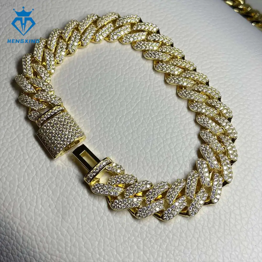 

Hip Hop Jewelry 18mm S925 Silver Gold Plating Cuba Link Chain Vvs Moissanite Cuba Chain Bracelet for Men