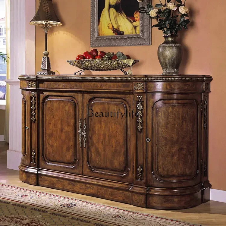 

American old teak color storage cabinet European high-grade solid wood dining side cabinet