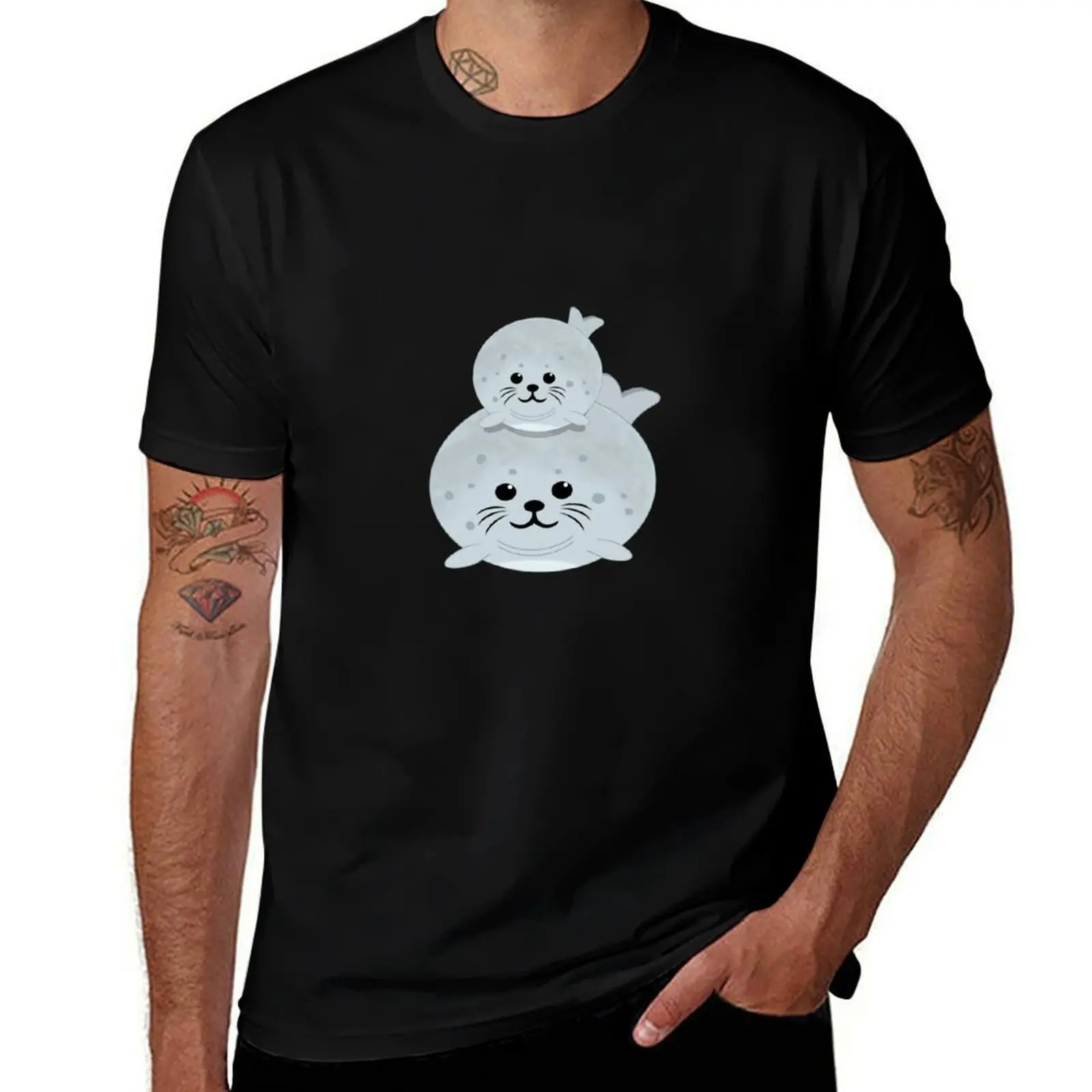 Chonky Seal Stack T-Shirt Simple Casual Short Sleeve Cotton T-Shirt