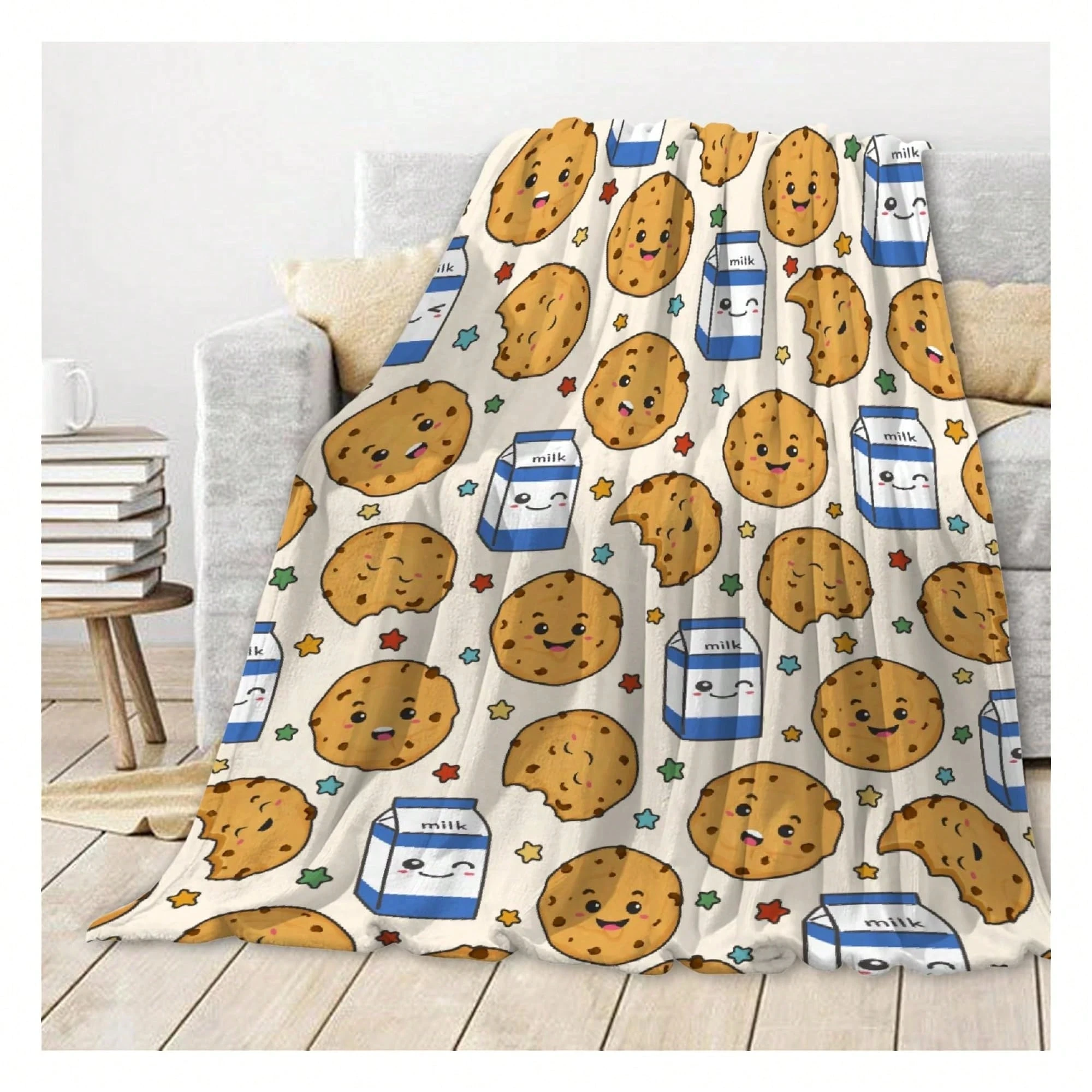 Cookies and Milk Cute Delicious Blanket Flannel Printed Blanket for Camping&Travel Suitable for Sofa Bedroom Living Room Bed