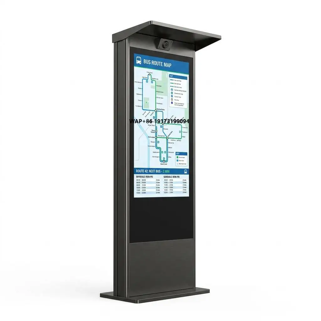 Smart Bus Shelter Digital Advertising Kiosk Black Frame Outdoor HD LCD Display with Sunshade CCTV IP65 Weatherproof