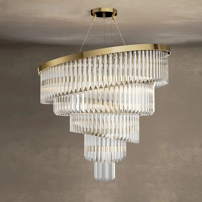 New Long Chandelier Living Room Crystal Lamp Luxury Hotel Decoration Modern Round Lamp