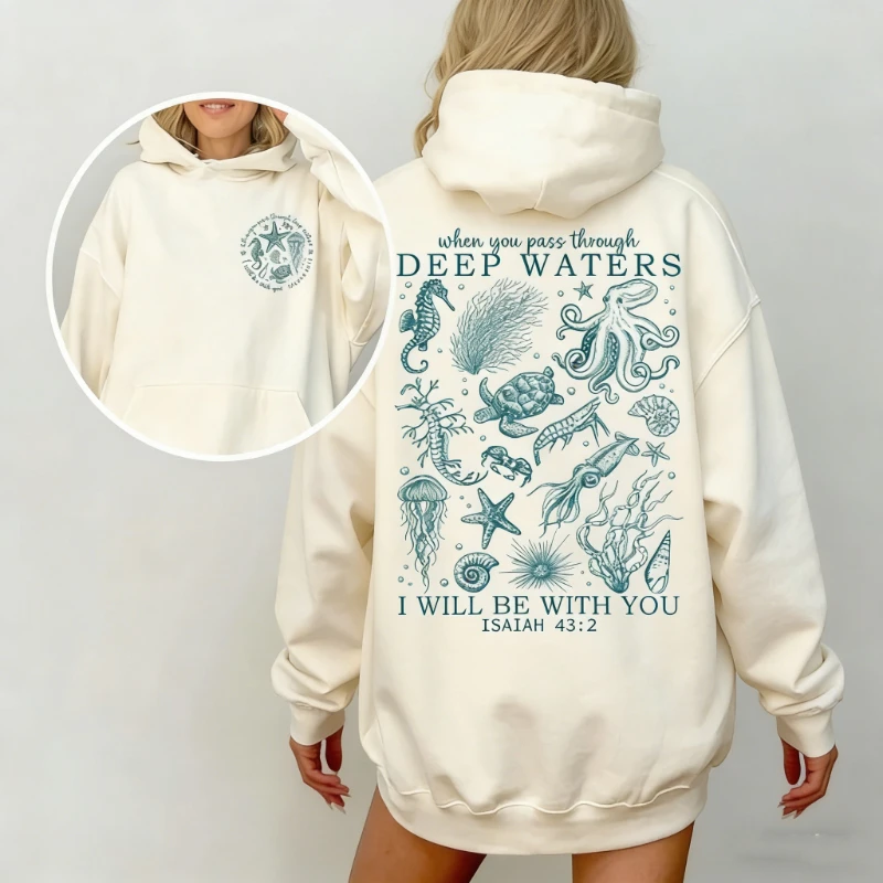 Christian Ocean Animal Hoodie or Coastal Sea Life Trendy Beachy Scripture Jesus Bible Verse Faith Apparel Keep Warm Sweatshirt