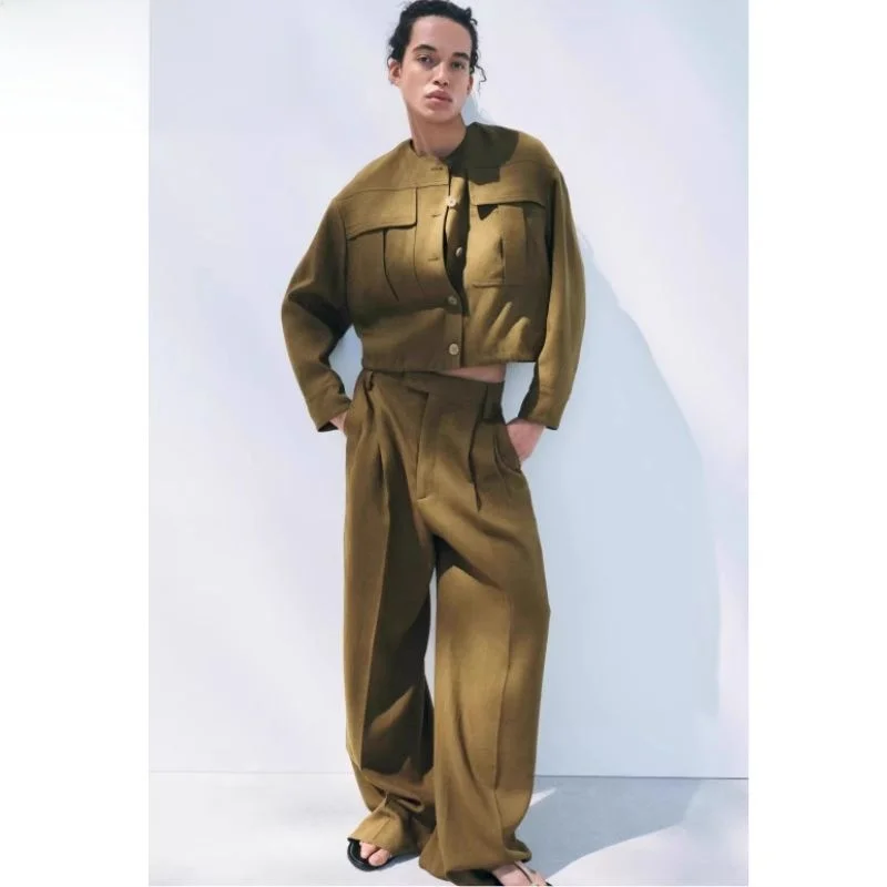 Spring 2025 Mixed Pilot Jacket New Arrival Women's Fashion ZW Series Short Outerwear Commute Style Loose Fit Long Sleeve