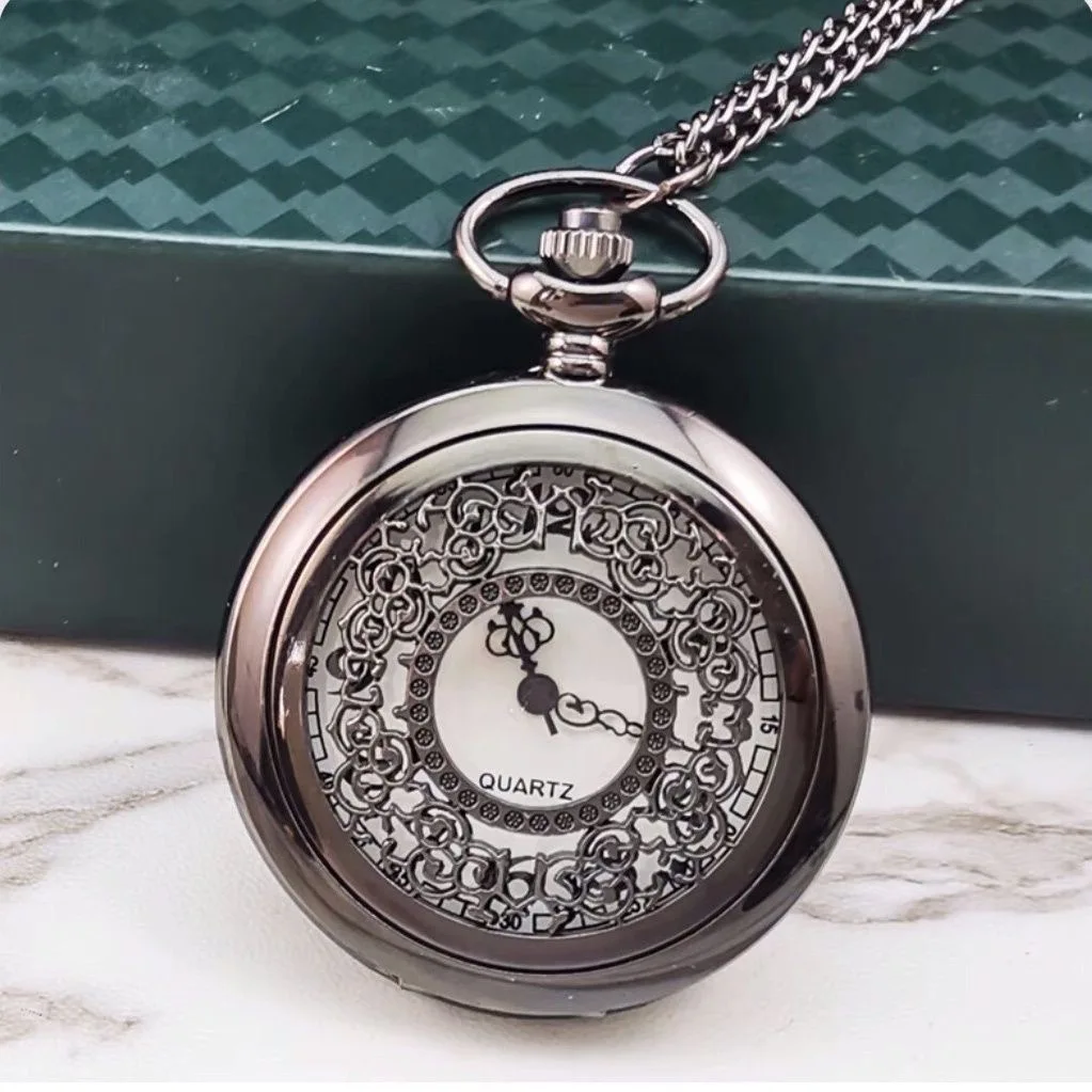 10 шт./лот карманные часы с полым синим звездным небом и римскими цифрами, кварцевые карманные часы с ожерельем, подарки на Рождество и день рождения